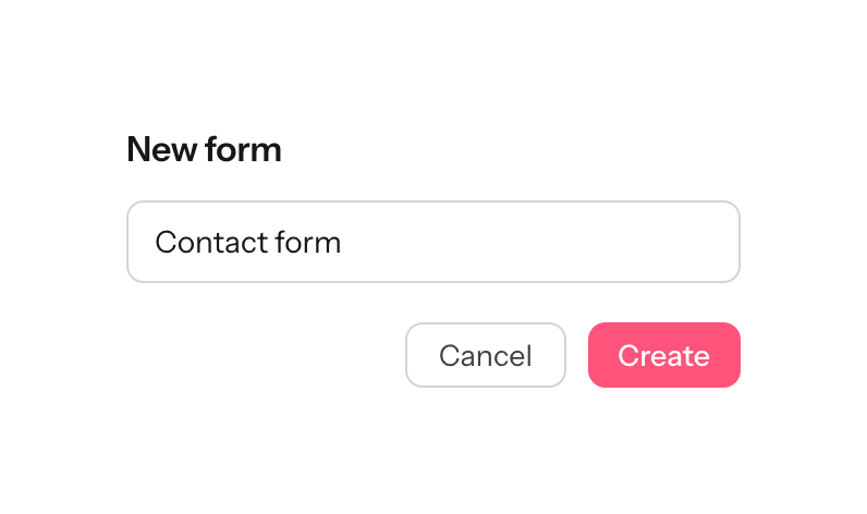 New form dialog in the Nisuform dashboard with the name filled in and a Create button